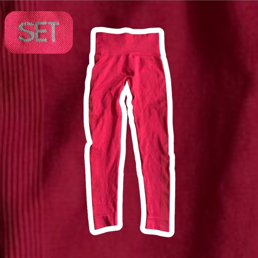 SET Active XS Leggings Ribbed‎ High Waisted Stretch Hot Pink Workout Gym